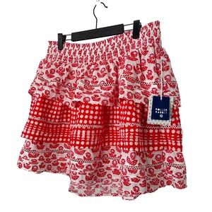 Roller Rabbit x Target Red Floral Tiered Mini Skirt XL Smocked Ruffle NWT